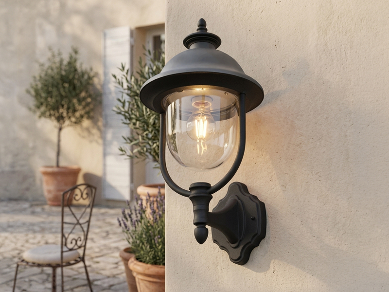 LED Außenwandleuchte Landhausstil Laterne stehend, Schwarz-Silber, Höhe 48cm