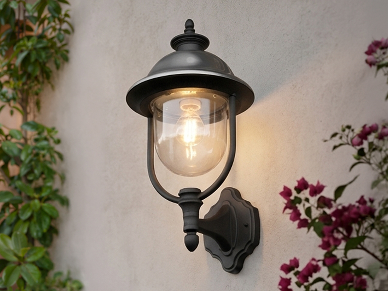 LED Außenwandleuchte Landhausstil Laterne stehend, Schwarz-Silber, Höhe 48cm