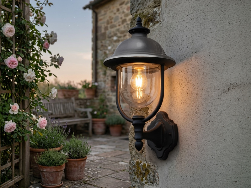LED Außenwandleuchte Landhausstil Laterne stehend, Schwarz-Silber, Höhe 48cm