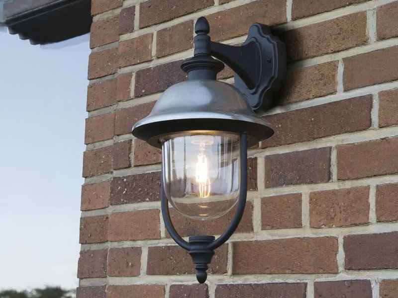 LED Außenwandleuchte Landhausstil Laterne hängend, Schwarz-Silber, Höhe 49cm