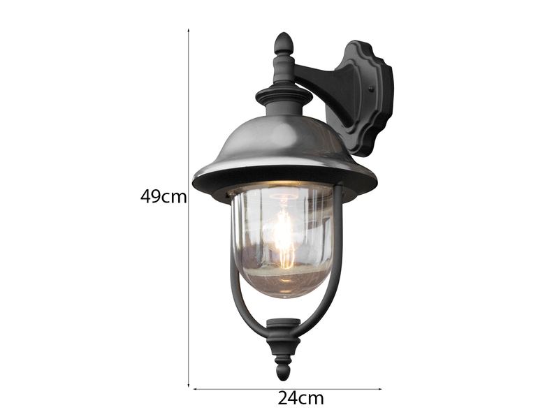 LED Außenwandleuchte Landhausstil Laterne hängend, Schwarz-Silber, Höhe 49cm