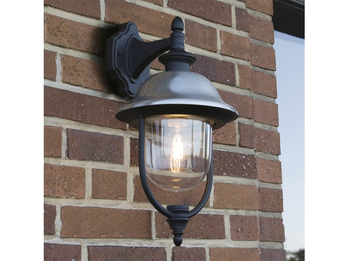 LED Außenwandleuchte Landhausstil Laterne hängend, Schwarz-Silber, Höhe 49cm