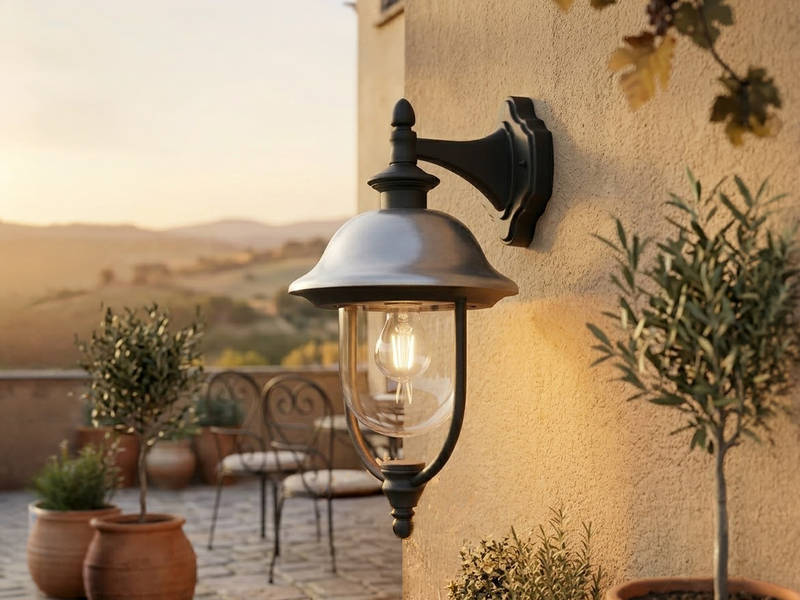 LED Außenwandleuchte Landhausstil Laterne hängend, Schwarz-Silber, Höhe 49cm
