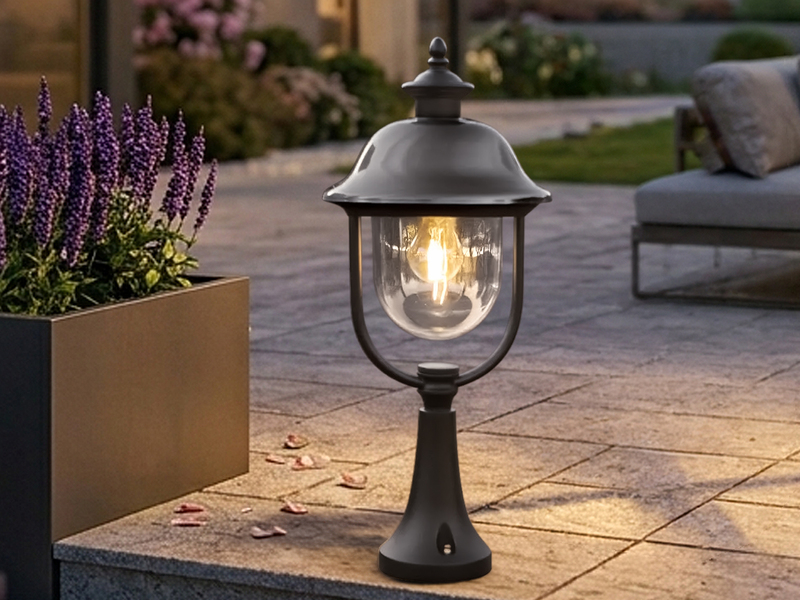 LED Sockelleuchte, Gartenlaterne im Landhausstil Schwarz Silber, Höhe 54cm