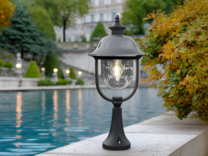 LED Sockelleuchte, Gartenlaterne im Landhausstil Schwarz Silber, Höhe 54cm