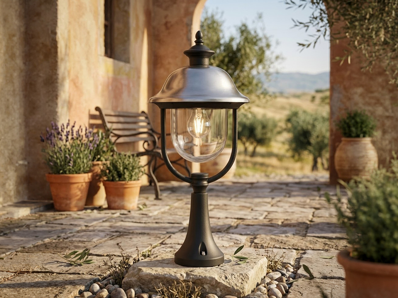 LED Sockelleuchte, Gartenlaterne im Landhausstil Schwarz Silber, Höhe 54cm