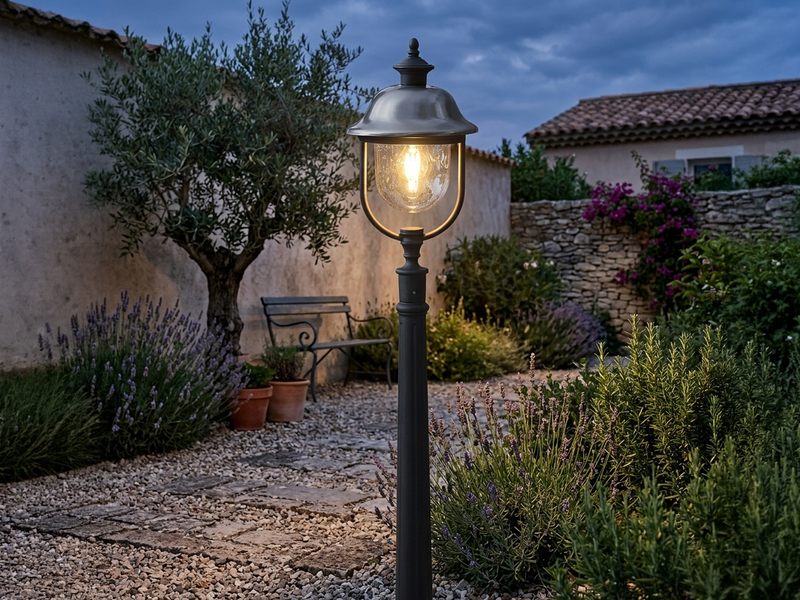 LED Wegeleuchte im Landhausstil, Gartenlaterne Schwarz Silber, Höhe 125cm