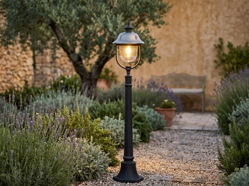LED Wegeleuchte im Landhausstil, Gartenlaterne Schwarz Silber, Höhe 125cm
