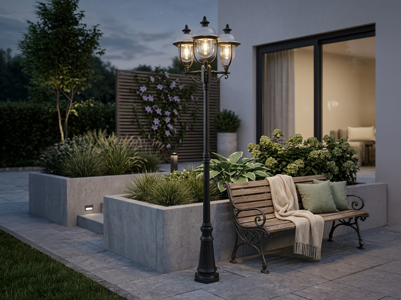 LED Straßenlaterne im Landhausstil, 3-flammig Schwarz-Silber, Höhe 218cm