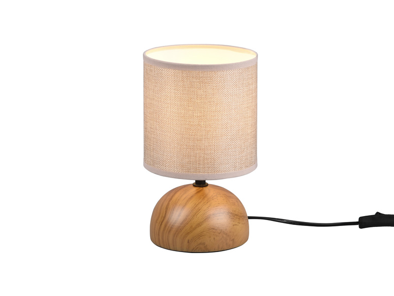 Kleine LED Tischleuchte Keramik in Holzoptik Stoffschirm Beige, Höhe 23cm