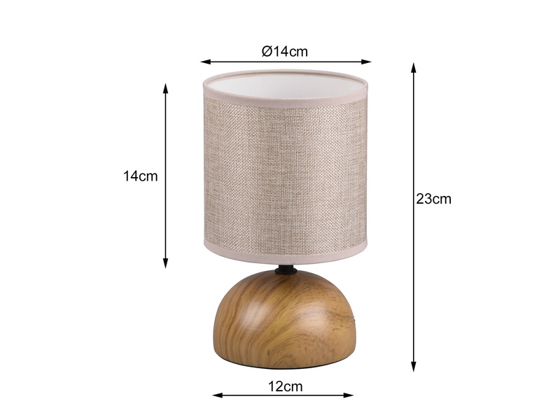 Kleine LED Tischleuchte Keramik in Holzoptik Stoffschirm Beige, Höhe 23cm