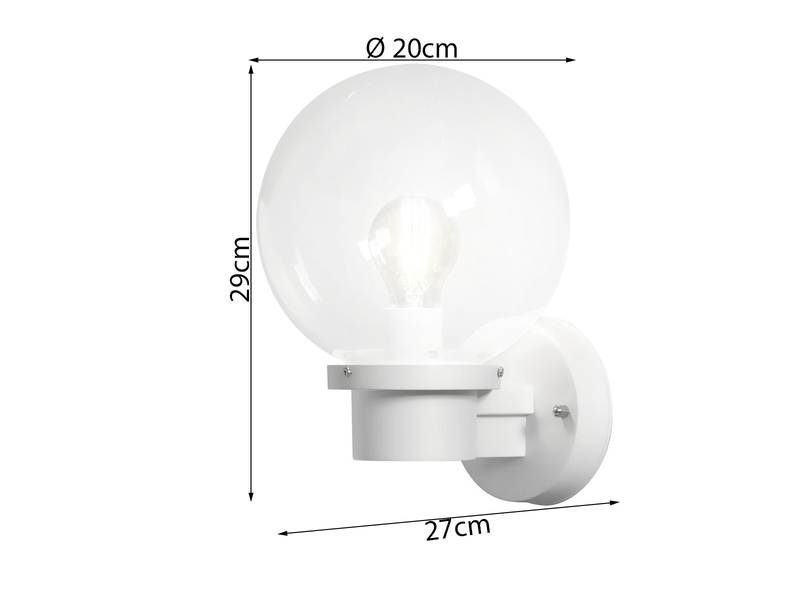LED Außenwandleuchte mit Dämmerungssensor, Weiß mit Glas Kugel Ø 20cm