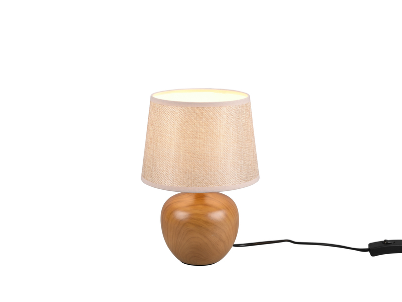 LED Tischleuchte Keramik in Holzoptik mit Stoffschirm Beige, Höhe 26cm