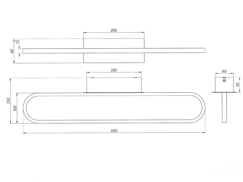 LED Badezimmer Wandleuchte GIANNI in Schwarz - Spiegelleuchte, Breite 60cm