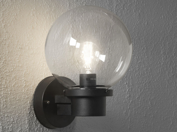 LED Außenwandleuchte, Schwarz, Höhe 29cm mit Glas Kugel Ø 20cm