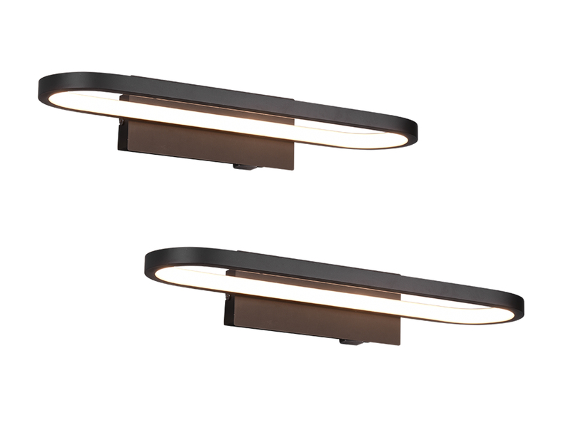 LED Badezimmer Wandleuchte 2er Set in Schwarz - Spiegelleuchten, Breite 40cm