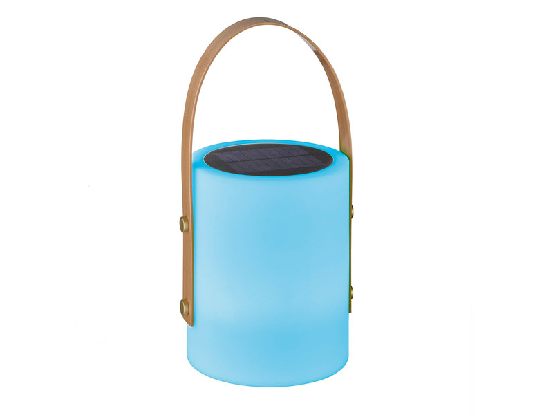 RGB Outdoor Tischleuchte BARI per USB & Solar aufladbar, Höhe 34cm