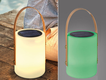 RGB Outdoor Tischleuchte BARI per USB & Solar aufladbar, Höhe 34cm