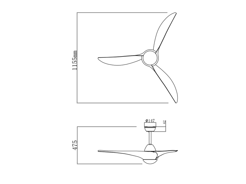 Deckenventilator mit LED Licht, Fernbedienung & Wandhalterung Ø115cm