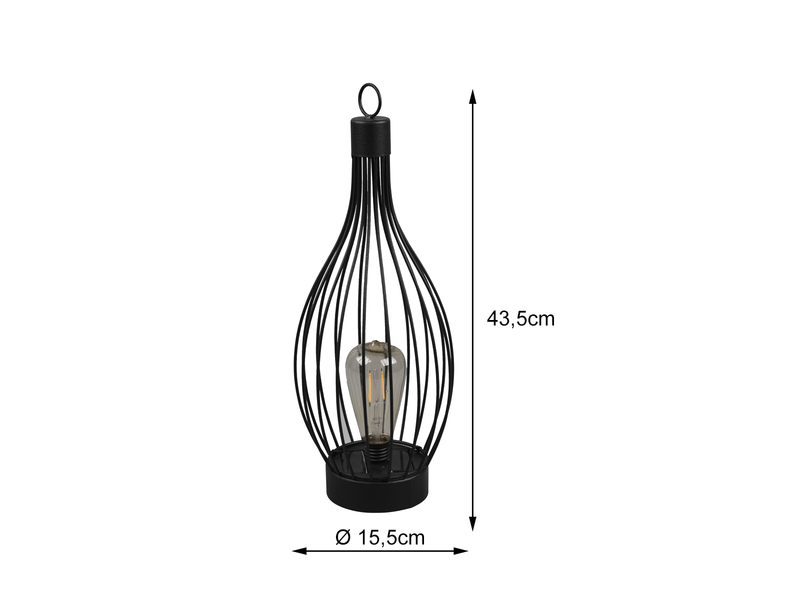 Solar Tischleuchte MAIRANA zum aufhängen Gitter Schwarz 43cm Ø15cm