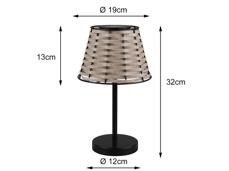 2er SET Solar LED Tischleuchten Schwarz mit Lampenschirm Rattanoptik Höhe 32cm