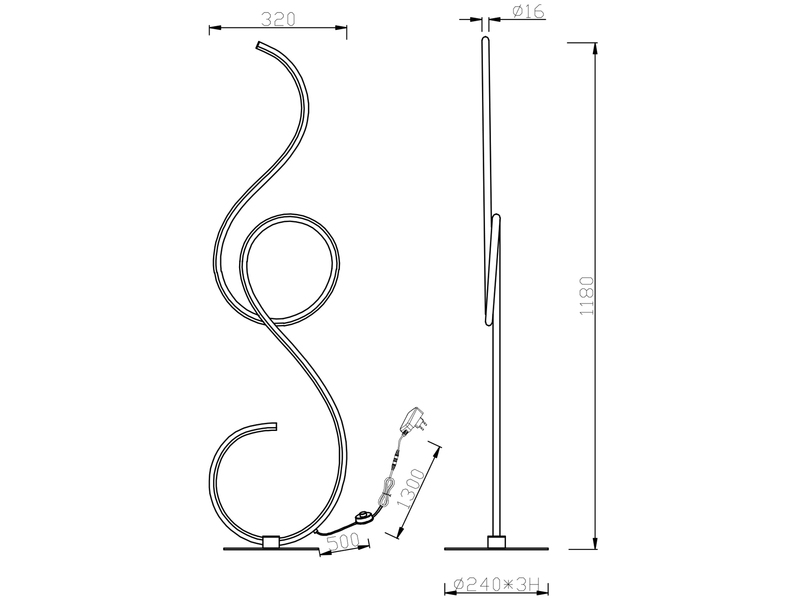 Geschwungene LED Stehleuchte JIVE dimmbar, Höhe 118 cm, Weiß