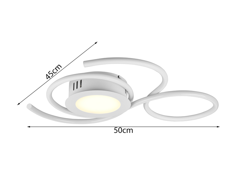 Geschwungene LED Deckenleuchte JIVE mit Fernbedienung, Breite 50cm, Weiß