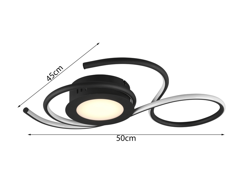 Geschwungene LED Deckenleuchte JIVE mit Fernbedienung, Breite 50cm, Schwarz