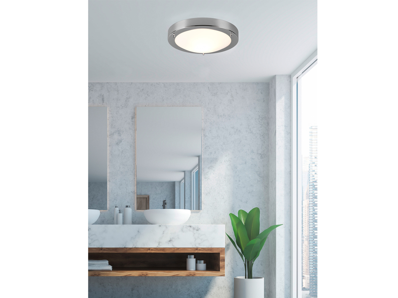 LED Bad Deckenleuchte in Chrom mit Glas Opal Weiß Badlampen, Ø 31,5cm