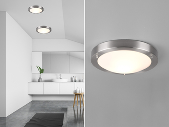 LED Bad Deckenleuchte in Silber mit Glas Opal Weiß Badlampen, Ø 31,5cm