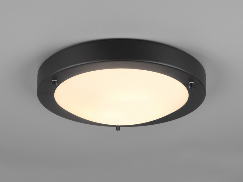 LED Bad Deckenleuchte in Schwarz mit Glas Weiß Badlampen, Ø 31,5cm
