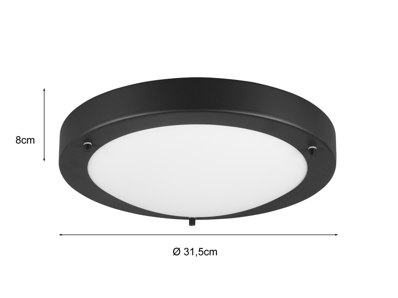 LED Bad Deckenleuchte in Schwarz mit Glas Weiß Badlampen, Ø 31,5cm