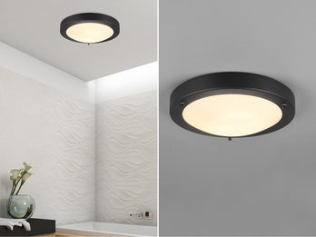LED Bad Deckenleuchte in Schwarz mit Glas Weiß Badlampen, Ø 31,5cm