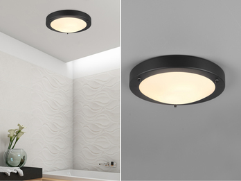 LED Bad Deckenleuchten in Schwarz mit Glas Weiß Ø 31,5cm - Badlampen