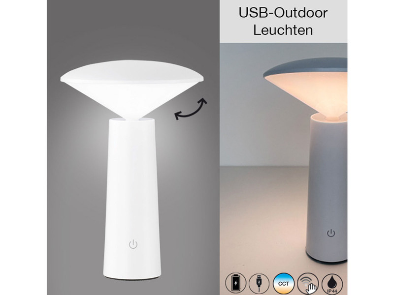 Outdoor Tischlampe PINTO Weiß Akku aufladbar per USB, Höhe 21cm