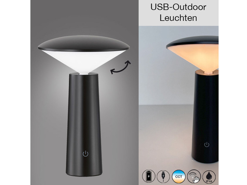 Outdoor Tischlampe PINTO Schwarz ohne Kabel, Akku per USB aufladbar, H: 21cm