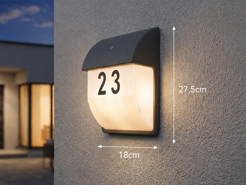 LED Hausnummernleuchte Anthrazit mit Dämmerungssensor, Höhe 27cm