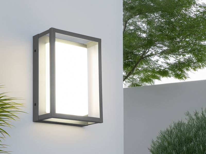 LED Außenwandleuchte WITHAM mit Metall Rahmen Anthrazit, Höhe 24cm