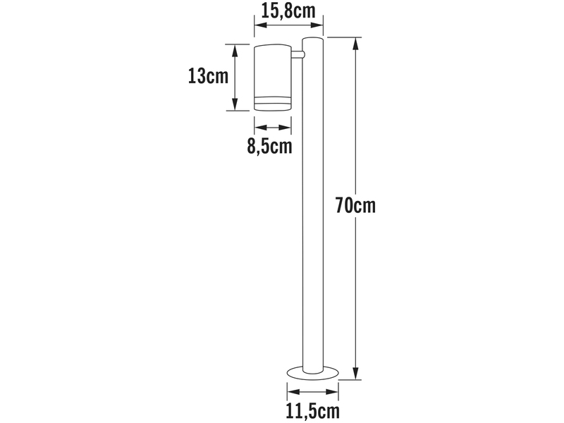 Design LED Wegeleuchte aus Aluminium, Downlight Höhe 70cm, Schwarz