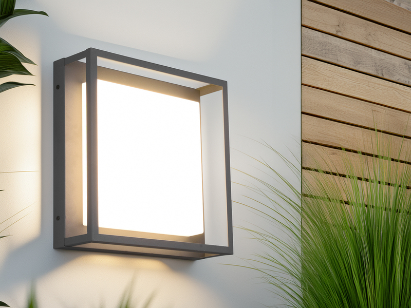 LED Außen Deckenleuchte WITHAM mit Metall Rahmen Anthrazit 30 x 30cm