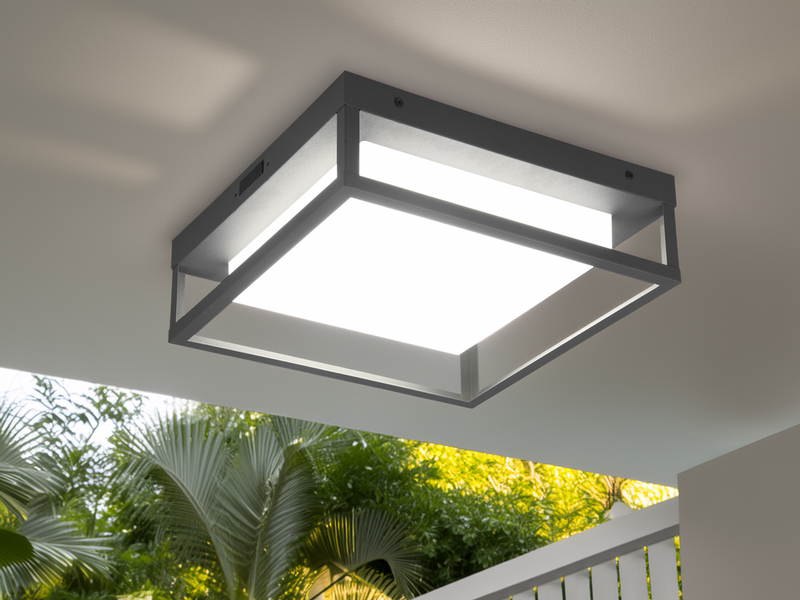 LED Außen Deckenleuchte WITHAM mit Metall Rahmen Anthrazit 30 x 30cm