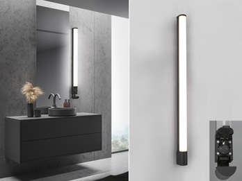 LED Bad Wandleuchte PIERA mit Steckdose Schwarz - Spiegelleuchte, Breite 119cm