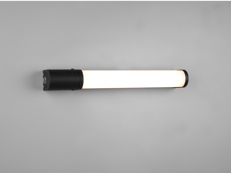 LED Bad Wandleuchte PIERA mit Steckdose Schwarz 41,5cm -Spiegelleuchte