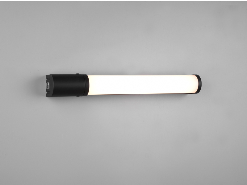 LED Bad Wandleuchte PIERA mit Steckdose Schwarz - Spiegelleuchte, Breite 41,5cm