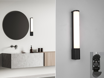 LED Bad Wandleuchte PIERA mit Steckdose Schwarz - Spiegelleuchte, Breite 41,5cm