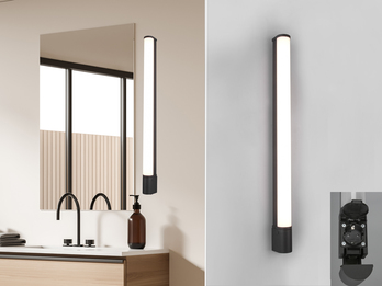 LED Bad Wandleuchte PIERA mit Steckdose Schwarz - Spiegelleuchte, Breite 79cm