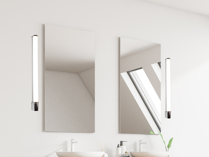 LED Bad Wandleuchten 2er Set mit Steckdose Chrom - Spiegelleuchten, B: 79cm