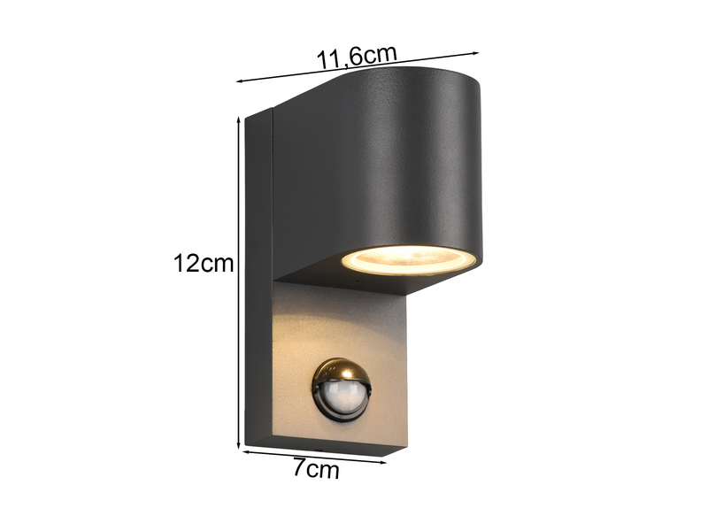 Außenwandleuchte AVA mit Bewegungsmelder aus Aluminium Anthrazit, Höhe 15cm