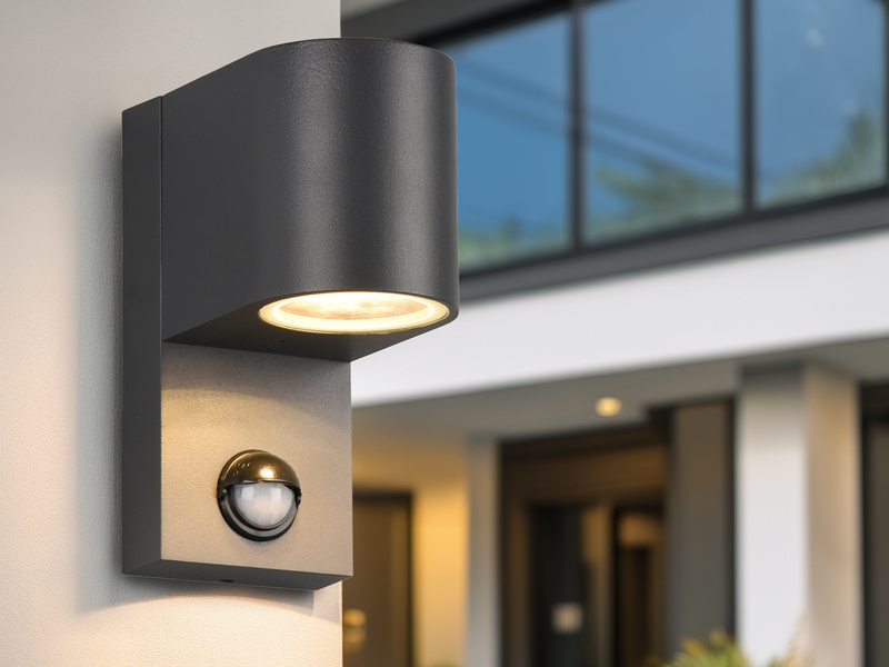 Außenwandleuchte AVA mit Bewegungsmelder aus Aluminium Anthrazit, Höhe 15cm