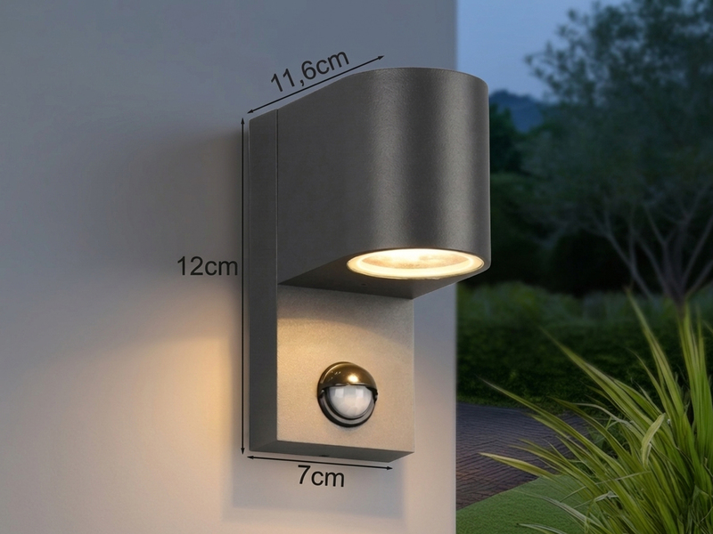Außenwandleuchte AVA mit Bewegungsmelder aus Aluminium Anthrazit, Höhe 15cm
